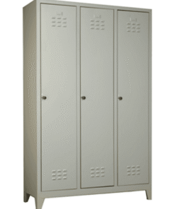 Durable 3-door steel locker by Reggo Trade, designed with high-quality 1 mm sheet metal for efficient and secure multi-user storage.