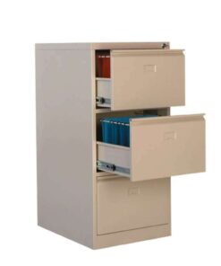 Durable 3-drawer steel filing cabinet by Reggo Trade, manufactured with high-quality 1 mm sheet metal for secure and organized document storage in professional offices.