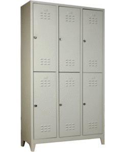 6-door metal locker unit by Reggo Trade, designed as a space-saving gym locker with high-durability 1 mm sheet metal construction.