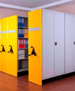 Triple compact archive cabinet system by Reggo Trade, featuring high-density mobile shelving designed for efficient document storage and space optimization.