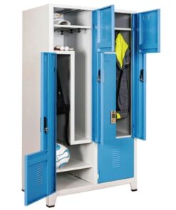 Double Z-type 4-door steel locker by Reggo Trade, offering high-capacity, space-saving garment storage with durable 1 mm sheet metal construction.